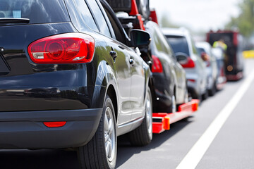 Tow truck removing vehicles from roadside chaos during busy day
