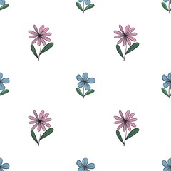 seamless pattern with cartoon flowers. hand drawing. design for fabric, print, textile, wrapper	

