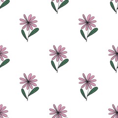 seamless pattern with cartoon flowers. hand drawing. design for fabric, print, textile, wrapper