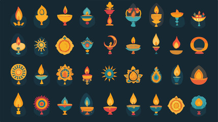 Bundle of Fifty Diwali Set Flat Style Icons