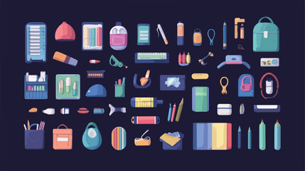 Bundle of Fifty School Supplies Flat Style Icon