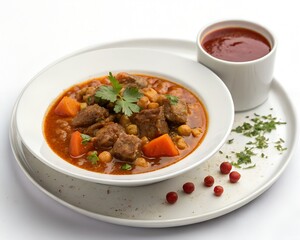 Traditional Basket with Moroccan Lamb Stew and Mixed Rustic Side Foods