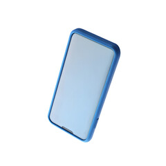 Photo of a blue smartphone in a protective case, isolated on transparent background