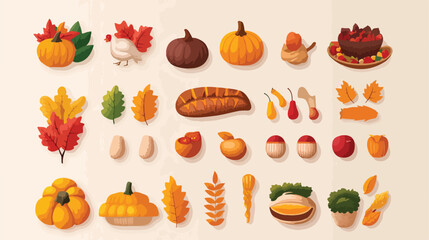 Thanksgiving Day Set Icons Bundle with 40 Festive Elements for Creative Projects