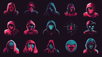 Bundle of Hacker Icons Vector Set Illustration