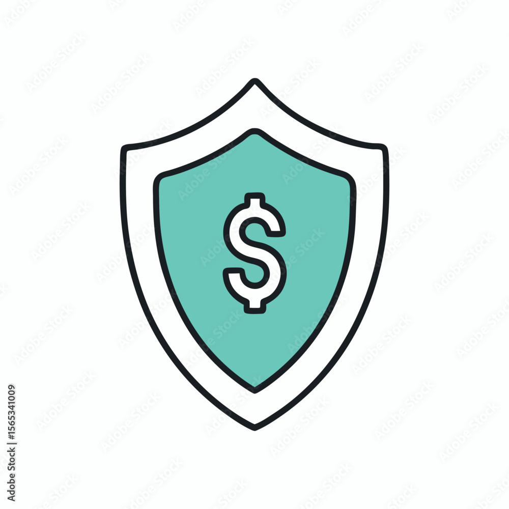 Poster vector art of a dollar sign is displayed on a shield isolated on white background