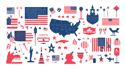 USA Independence Day Icons Bundle in Flat Vector Style