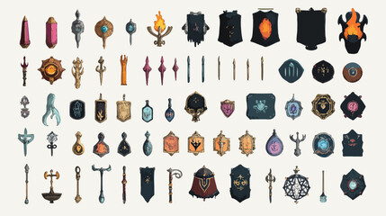 Bundle of Magic Sorcery Set Icons Flat Vector