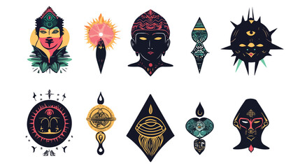 Nine Esoteric Art Set Icons Vector Bundle