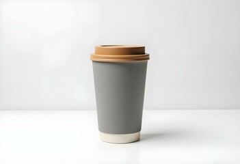Grey Textured Reusable Coffee Cup with Bamboo Lid on White Background – Sustainable Drinkware Product Mockup


