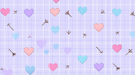 Pastel Hearts and Arrows Pattern Cute Valentine's Day Background