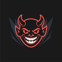 A stylized illustration of a devil's face with a sinister grin and horns.
