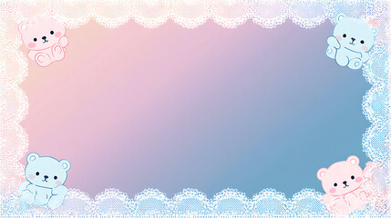 Adorable Pastel Teddy Bear Border Cute Baby Shower or Birthday Background