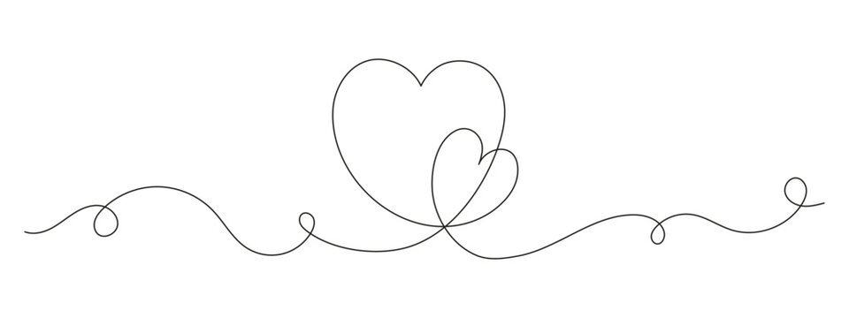 Hearts continuous line drawing. Minimalist one line art of friendship and love. Symbol of connection, support, best friends forever. Black and white vector illustration.