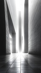 Abstract architectural photo depicting modern concrete structures with dramatic lighting and striking symmetry