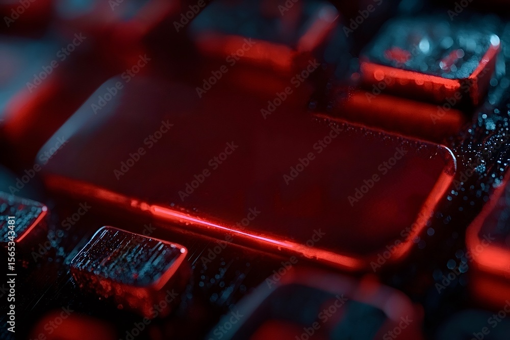 Poster red glowing spacebar key on futuristic keyboard is illuminated