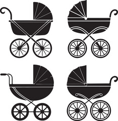 Vector illustration of a vintage baby carriage, pram, or stroller silhouette for newborn and childhood designs