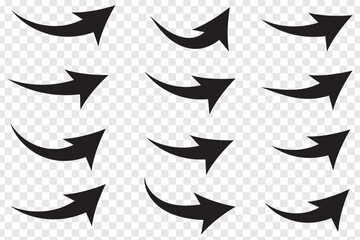 Set of curve arrows icon. Curve arrow icon eps file type transparent background. 