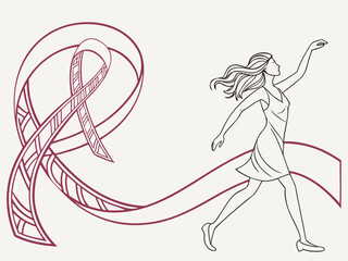 Woman Running with Awareness Ribbon A Symbol of Hope Support and Strength Against Disease