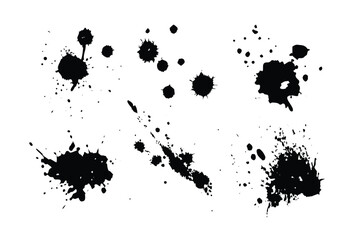 Paint Splash & Ink Blot Vector Engraving Set. Detailed Monochrome Grunge Texture Icons & Symbols. Vintage Stipple & Hatching Illustrations
