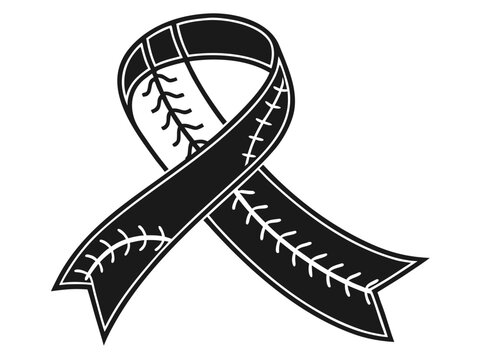 Black Ribbon with Baseball Stitching Design A Symbol of Support and Awareness for Baseball