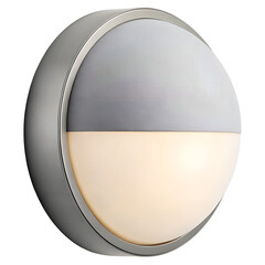 A half eclipse wall lamp with silver rim and matte gray cover. isolated on a transparent background