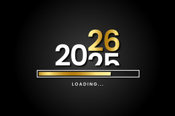 Loading process ahead of new year 2026. Symbol of new year celebration 2026. Creative festive banner with shiny gold color
