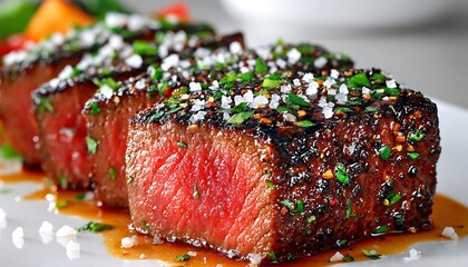 Slices of seasoned steak
