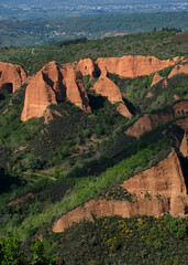 The unique landscape of Las Medulas in Galicia, Spain, shaped by gold mining activities of the ancient Romans