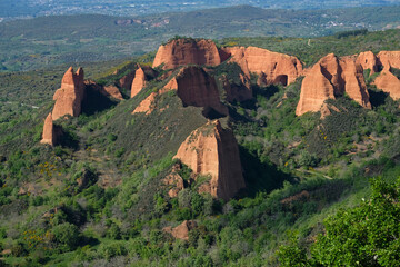 The unique landscape of Las Medulas in Galicia, Spain, shaped by gold mining activities of the ancient Romans