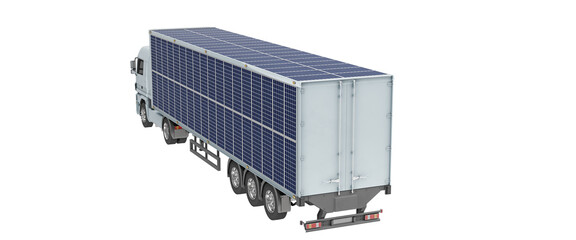 Hybrid freight truck isolated on transparent background. Back view. 3D illustration.