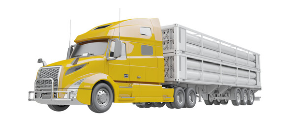 Sleep truck (sleeper) with hydrogen tank trailer. Isolated on transparent background. 3D illustration