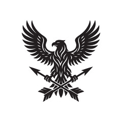 Obraz premium A black and white emblem of an eagle with crossed arrows on a white background