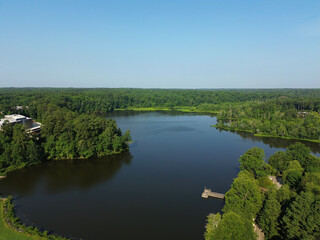 Fototapeta premium Aerial view of Lake Raleigh on the North Carolina State University Centennial campus