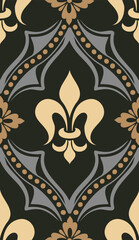 Damask modern fleur de lis seamless pattern element. Vintage classical old fashioned damask ornament, seamless texture for wallpapers, textile. © garrykillian