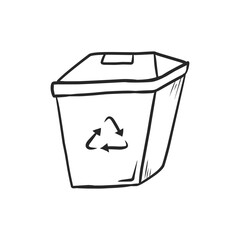 Hand-Drawn Recycling Bin with Recycle Symbol, Promoting Environmental Responsibility and Waste Sorting