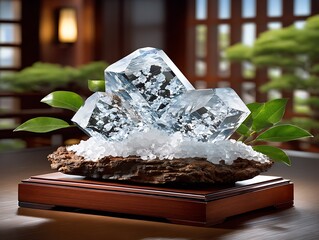 Crystal cluster on wooden base