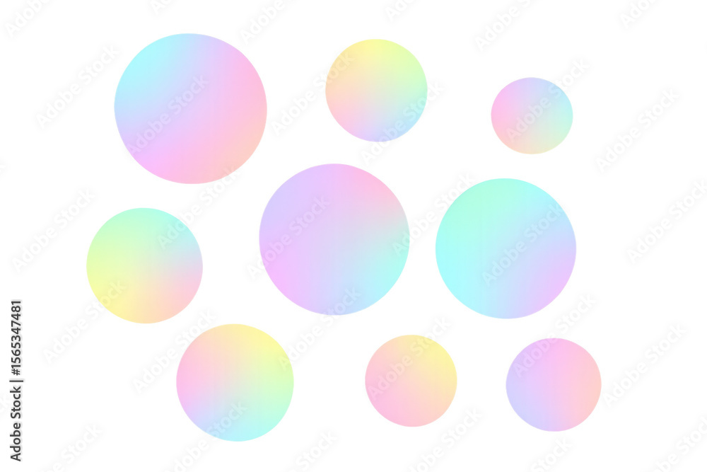 Poster nine colorful holographic circle gradients create a vibrant and modern design element on a transpare