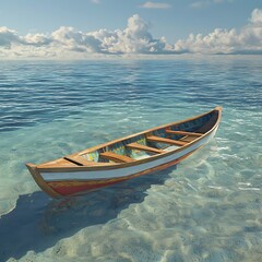 Naklejka premium Wooden rowboat on transparent water