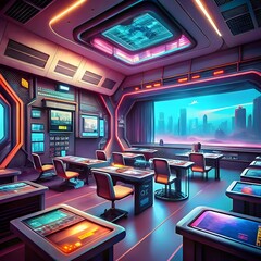 view of futuristic and high tech classroom for students