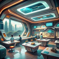 view of futuristic and high tech classroom for students