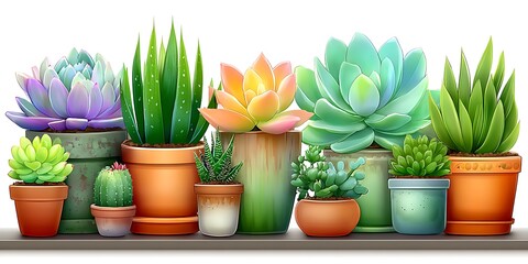 Variety of succulents and cacti in pots
