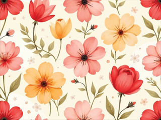 seamless pattern with pink flowers