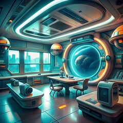 view of futuristic and high tech classroom for students