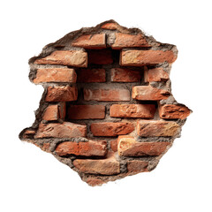 Cracked Brick Wall: An up-close image of a damaged brick wall, revealing the texture of the bricks and the structural details. it presents a visual narrative of time and history