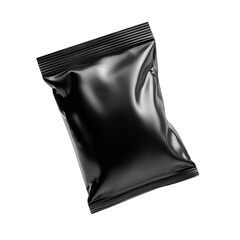 Sleek Black Sachet: A blank black sachet, sealed to perfection, poised for branding and ready to showcase product appeal and quality.