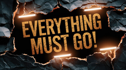 Everything must go sale torn paper background with neon lights