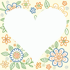 Photo frame with a heart shape in the center with a floral background for decorating photos
