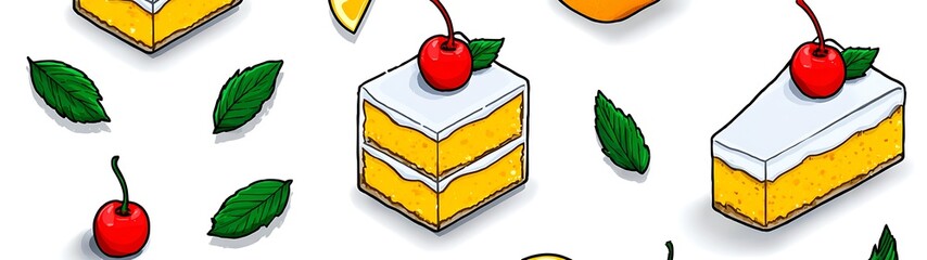 Sweet treat pattern of cake slices and cherries