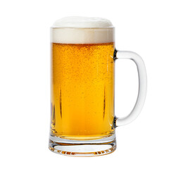 Beer mug or stein with light beer and foam, isolated on transparent background, drinks menu, Oktoberfest celebration. Bars and pubs, meeting with friends, brewery